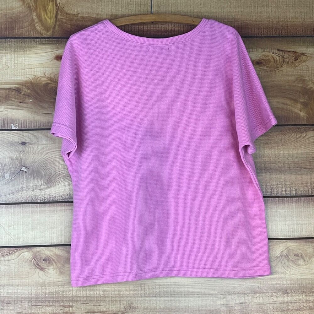 Merokeety Womens Sweater Top Large Waffle Knit Short Sleeve Pullover Pink - Picture 2 of 7